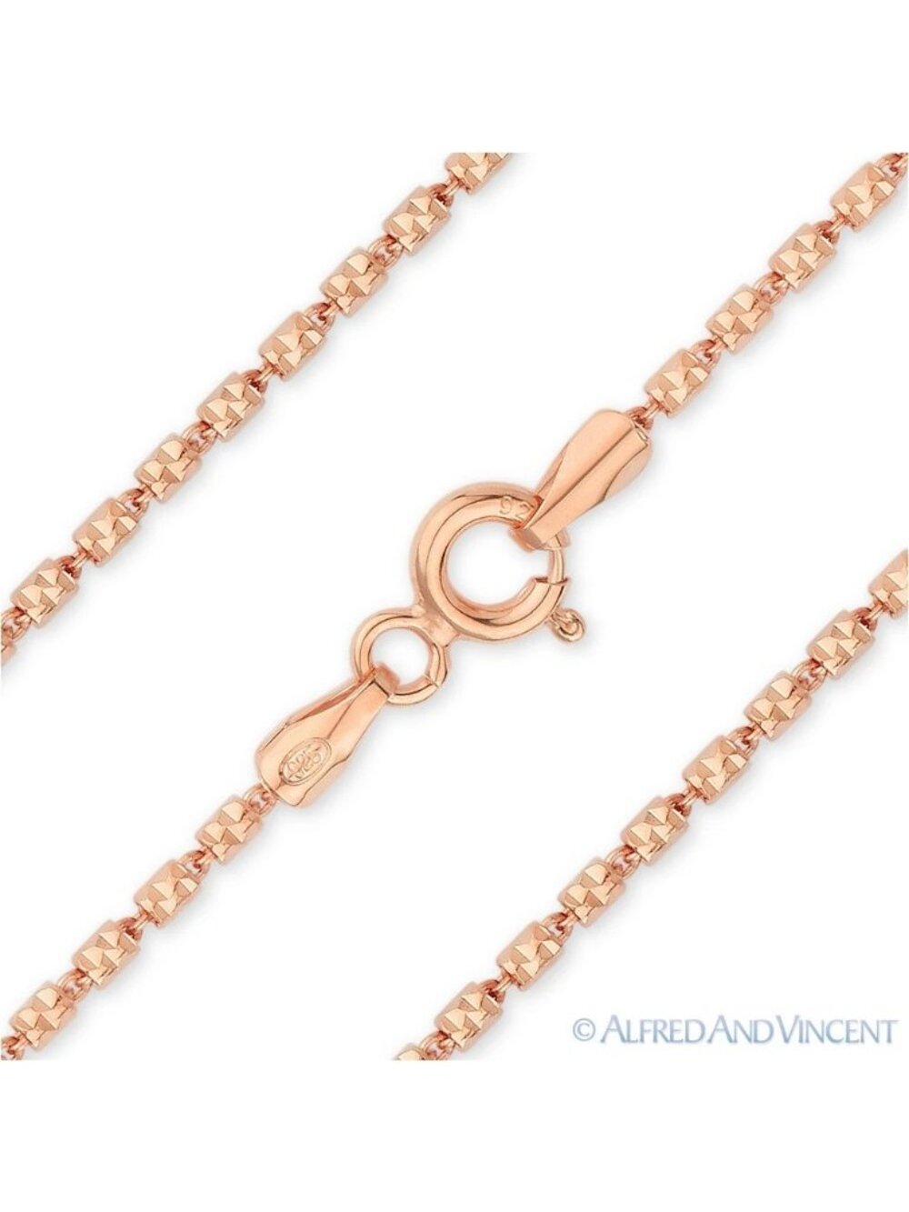 Tube-Brite D-Cut Bead Chain Necklace in .925 Sterling Silver w/ 14k Rose Gold